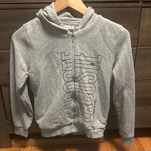 Boys Lacoste Light Gray Full-Zip Hoodie with Vertical Logo